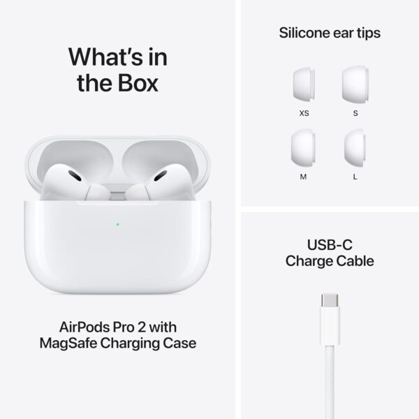 Apple AirPods Pro 2 Wireless Earbuds, Active Noise Cancellation, Hearing Aid Feature, Bluetooth Headphones, Transparency, Personalized Spatial Audio, High-Fidelity Sound, H2 Chip, USB-C Charging - Image 2