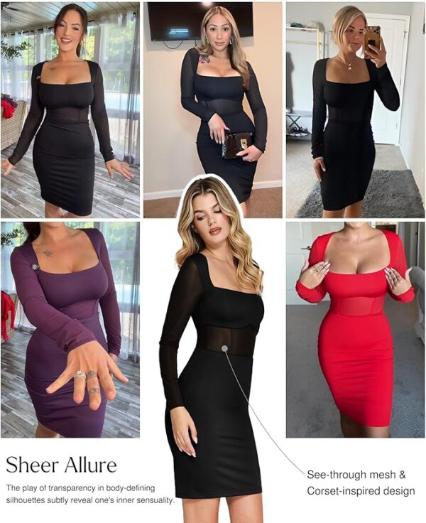 Popilush Long Sleeve Shapewear Dress Mesh Dresses Built in Bra Corset Dresses for Women Tummy Control - Image 3