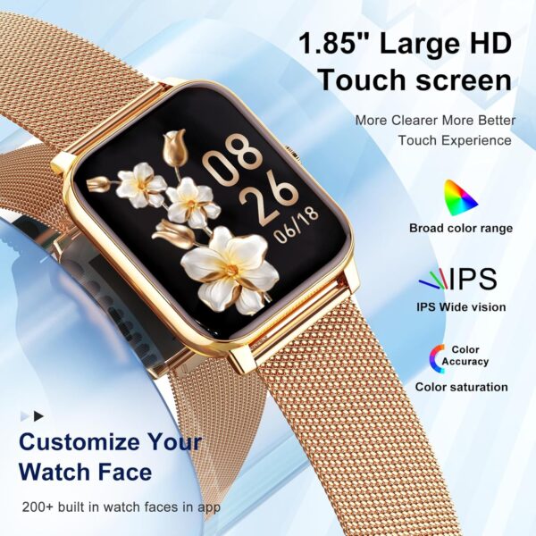 Smart Watch for Women Fitness Tracker: Gold Smart Watches for Women Digital Mens Watches Make/Answer Call Waterproof Running Smartwatch Android Phone iPhone Samsung Compatible Heart Rate Monitor - Image 2