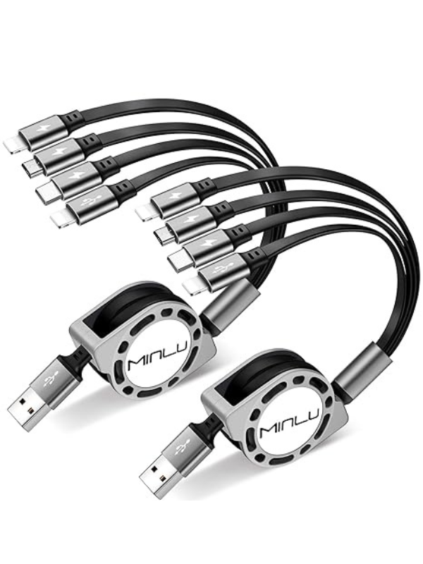 4-in-1 Retractable Fast Charging Cable 4A, 2-Pack (4ft) – Type-C, Micro USB, Lightning for Phones, Tablets & More - Image 2