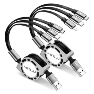 Multi Charging Cable 3A, 3-in-1 Retractable, 2-Pack for Phones & Tablets