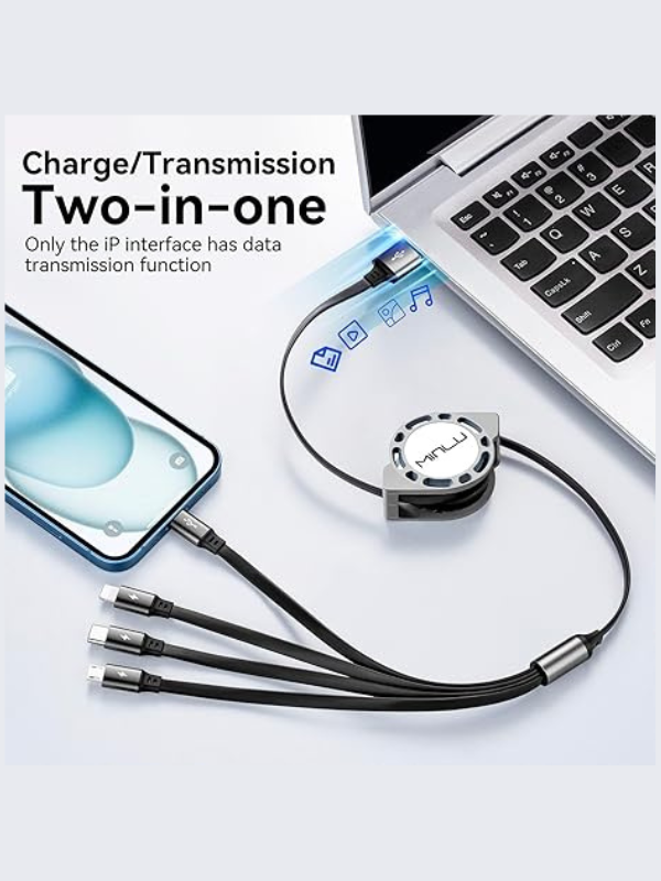 4-in-1 Retractable Fast Charging Cable 4A, 2-Pack (4ft) – Type-C, Micro USB, Lightning for Phones, Tablets & More - Image 3