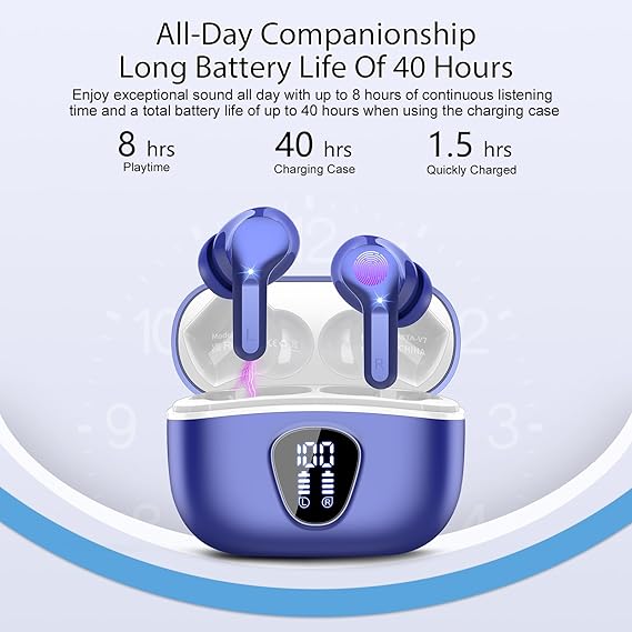 Wireless Bluetooth 5.4 Earbuds, HiFi Stereo, ENC Noise Cancelling Mic, IP7 Waterproof, 48H Playtime, LED Display – for Workout & Sports - Image 3