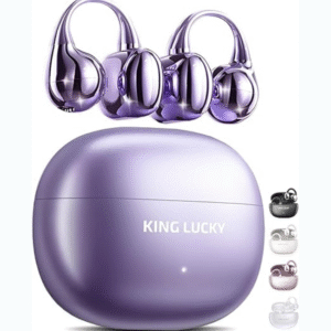 King Lucky Open-Ear Clip-On Wireless Earbuds, Bluetooth 5.4, 50H Playtime, Waterproof, Noise Cancelling, Sport Headphones with Mic – Purple